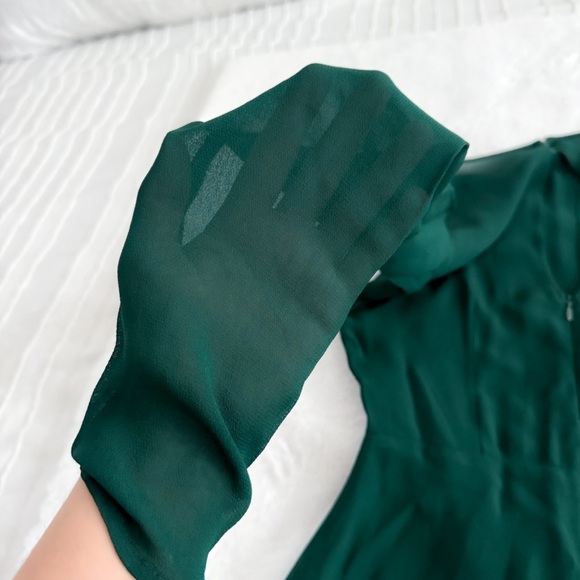 Reformation Mayra Mini Dress Emerald Green Long Sheer Sleeves - Picture 9 of 13
